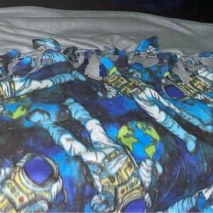 Handmade Astronaut Themed Blue and Gray Fleece Blanket